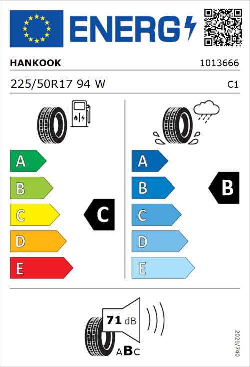 Tyre Label for Hankook Ventus S1 evo2 K117b HRS 225/50R17 94W